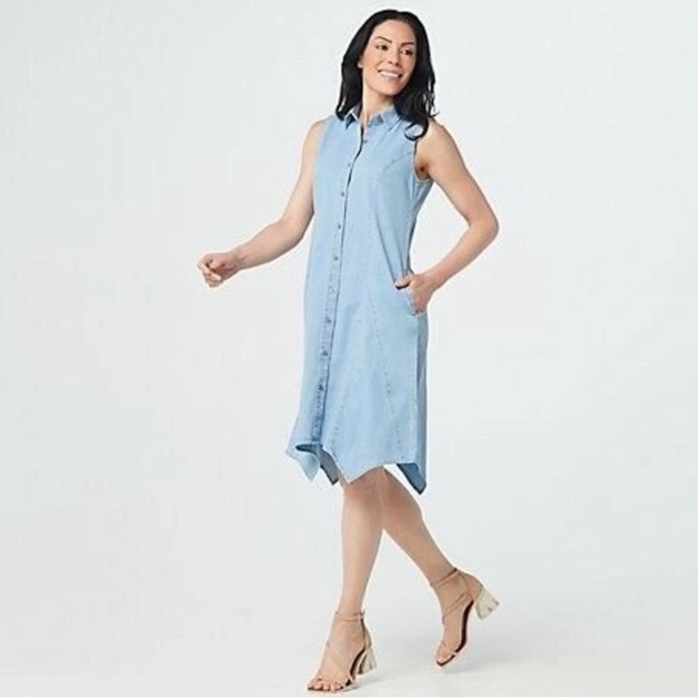 LOGO by Lori Goldstein Sleeveless Light Blue Denim Dress size XS - Picture 1 of 4